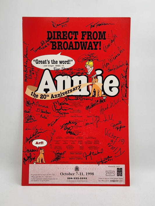 Annie Musical Window Card Signed by Sally Stuthers and the Rest of the Cast