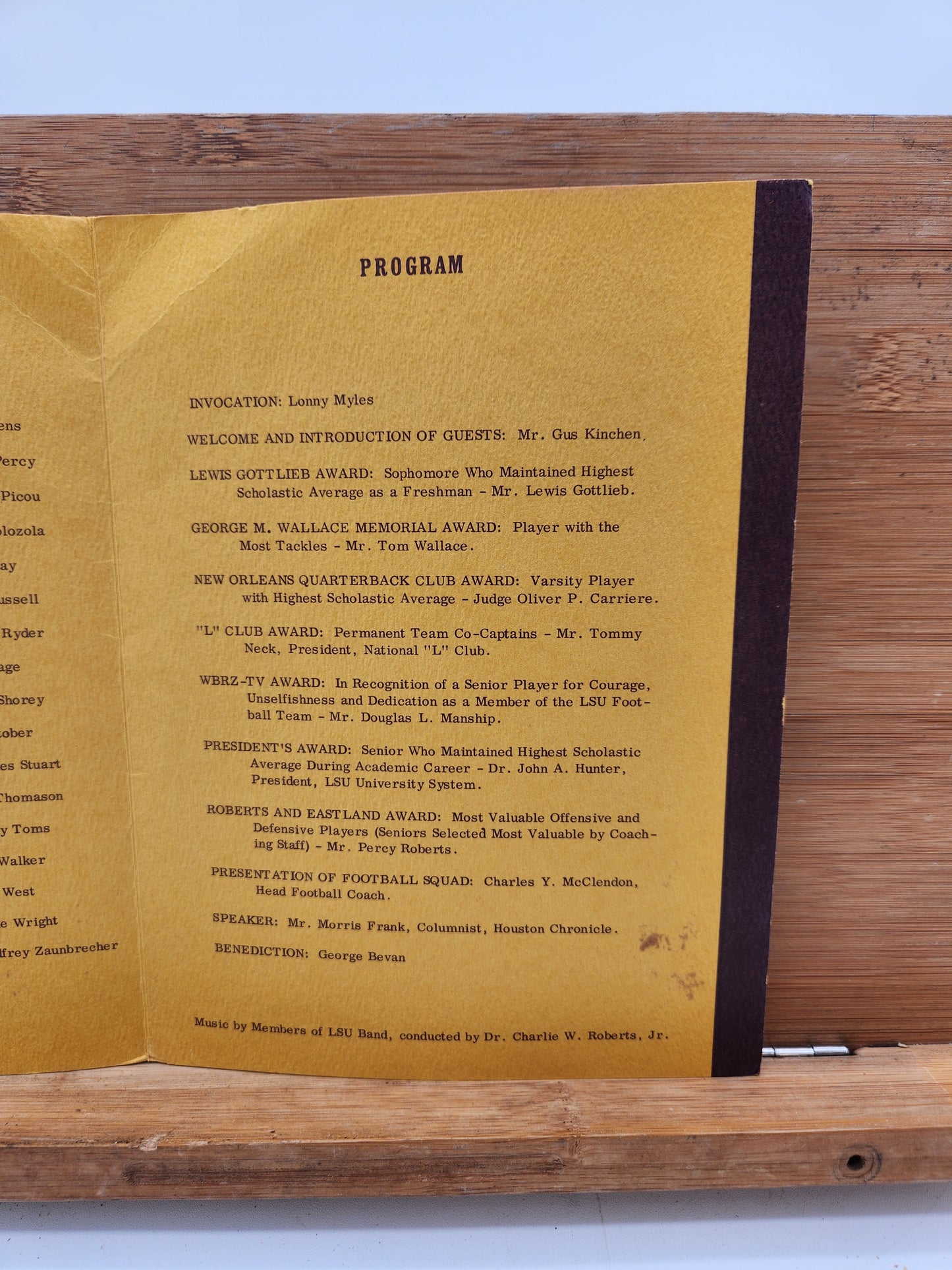 1969 LSU “L” Club Banquet Program – Honoring LSU Fighting Tigers Football Team