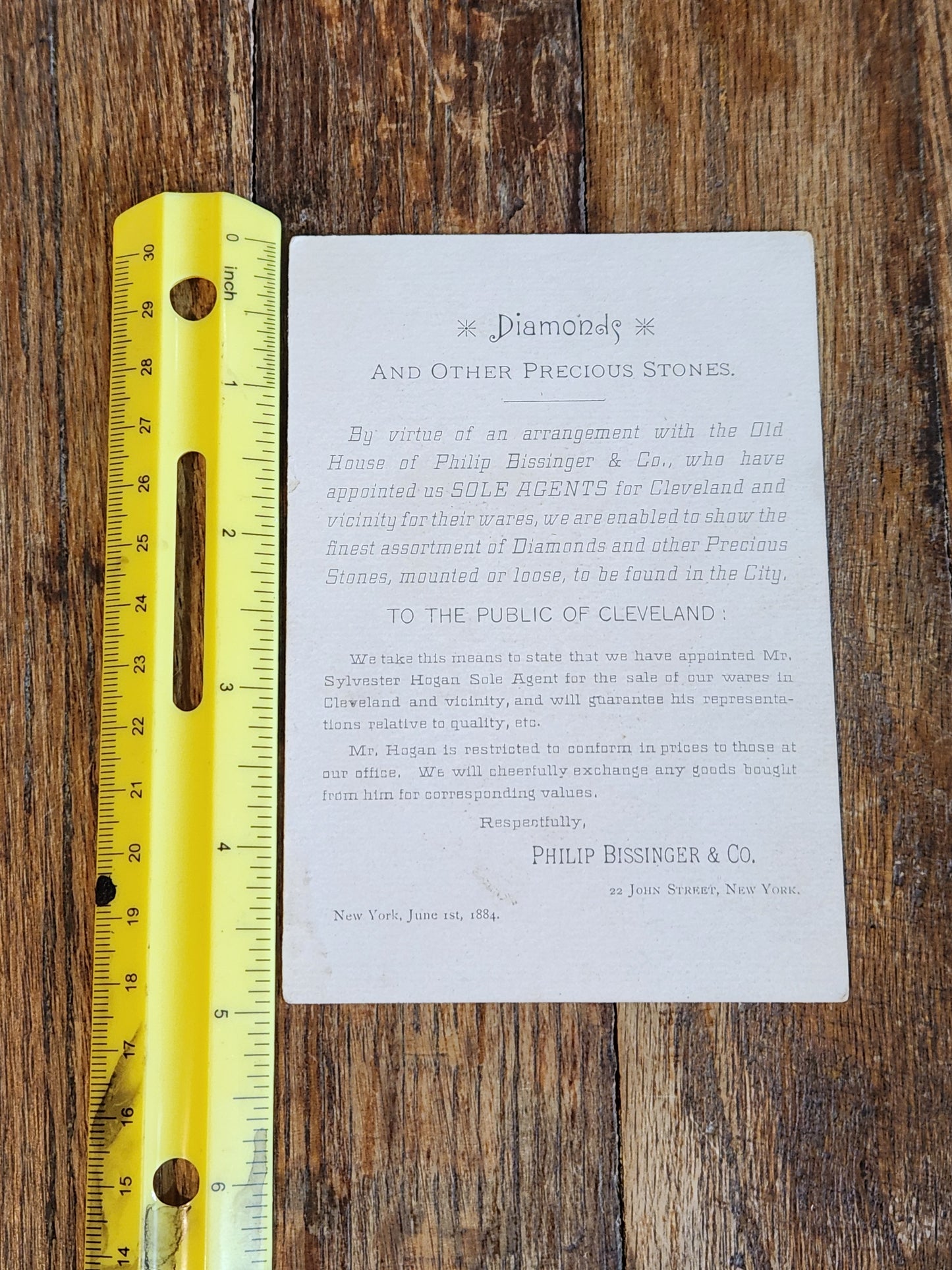 1884 Diamond Jeweler Trade Circular – Philip Bissinger & Co. – Cleveland Agent