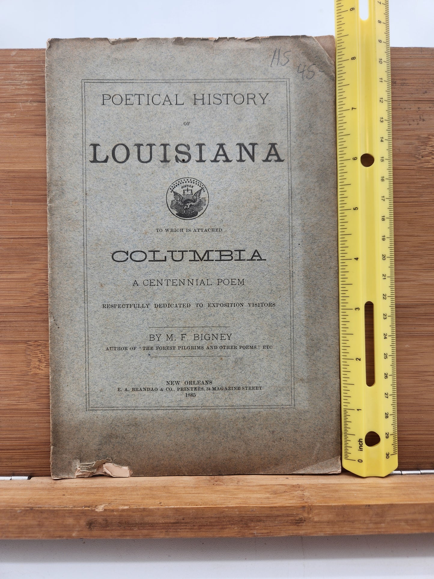 1885 Poetical History of Louisiana – M.F. Bigney – New Orleans World’s Fair Booklet RARE