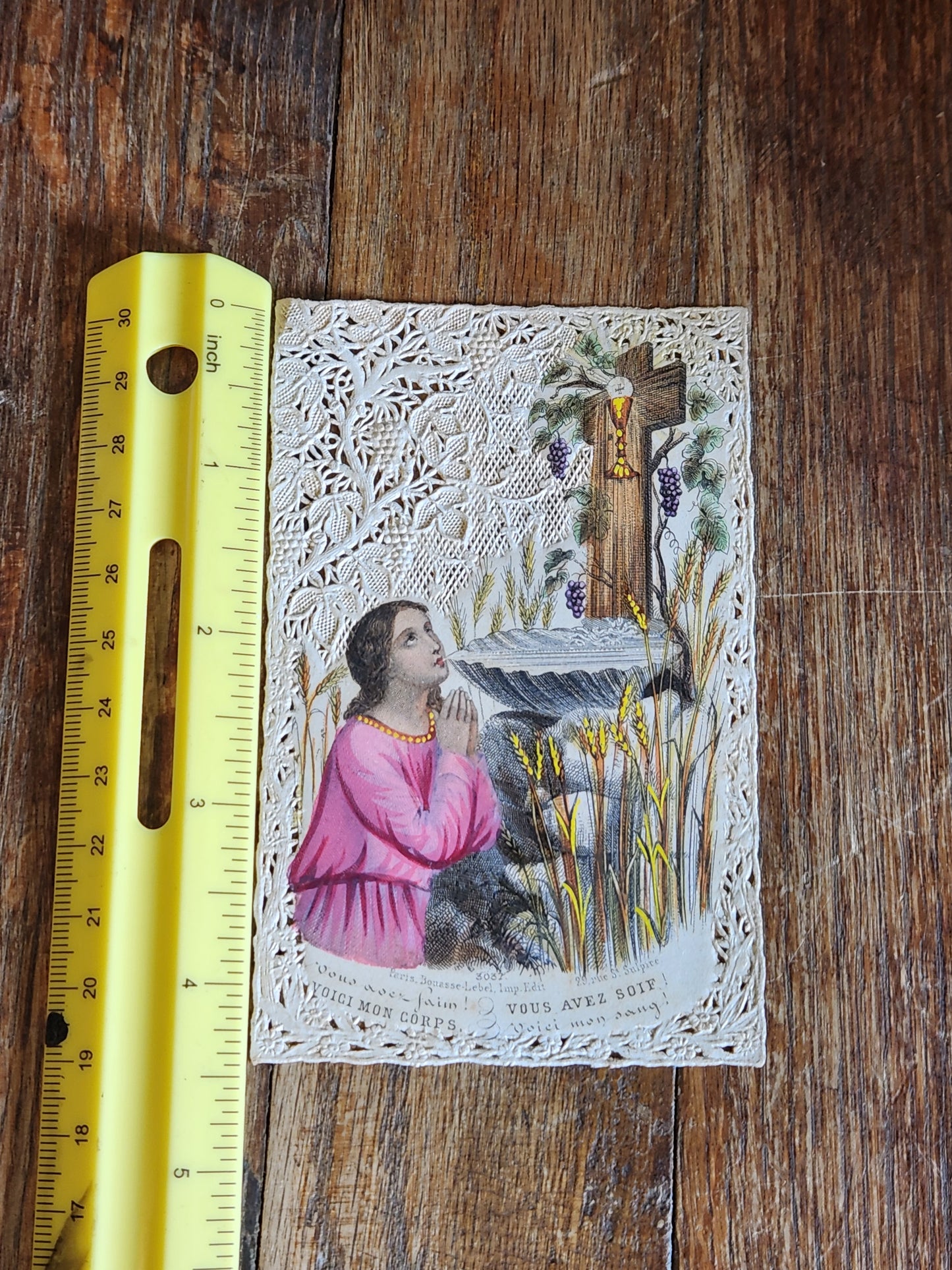 Antique French Lace Holy Card Canivet c1890 Catholic Prayer Jesus Eucharist