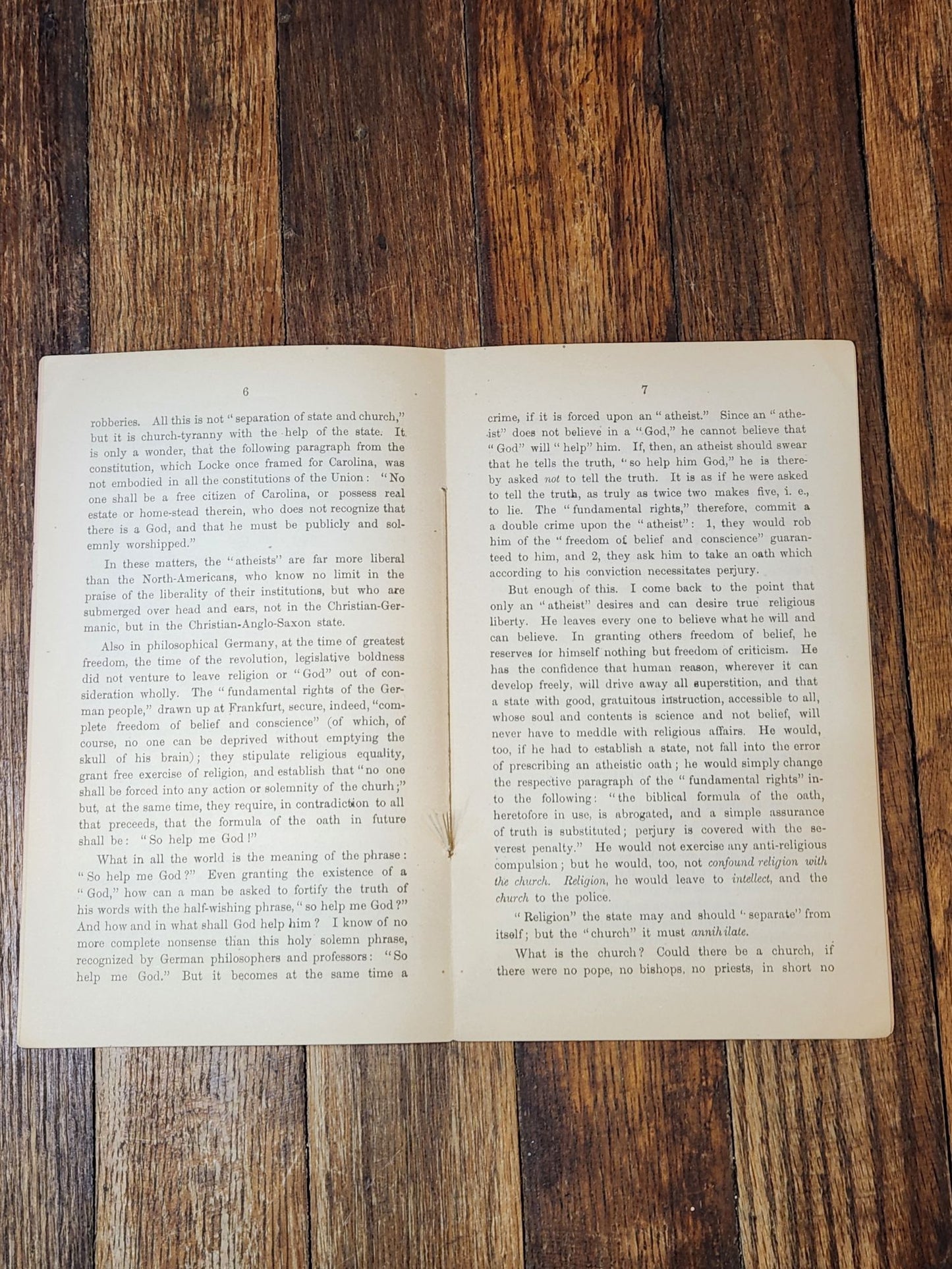 Separation of State and Church by Karl Heinzen 1882 Socialist Literature