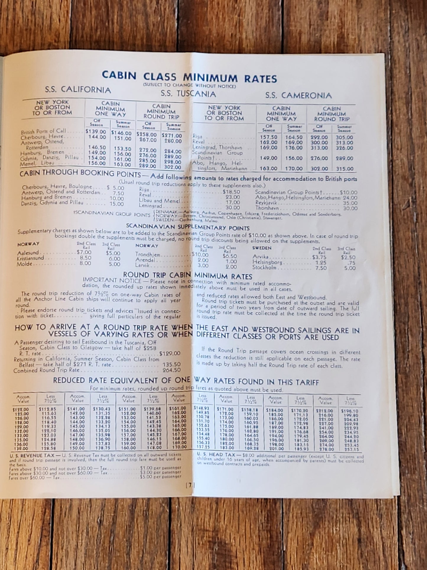 Anchor Line Rates Pamphlet
