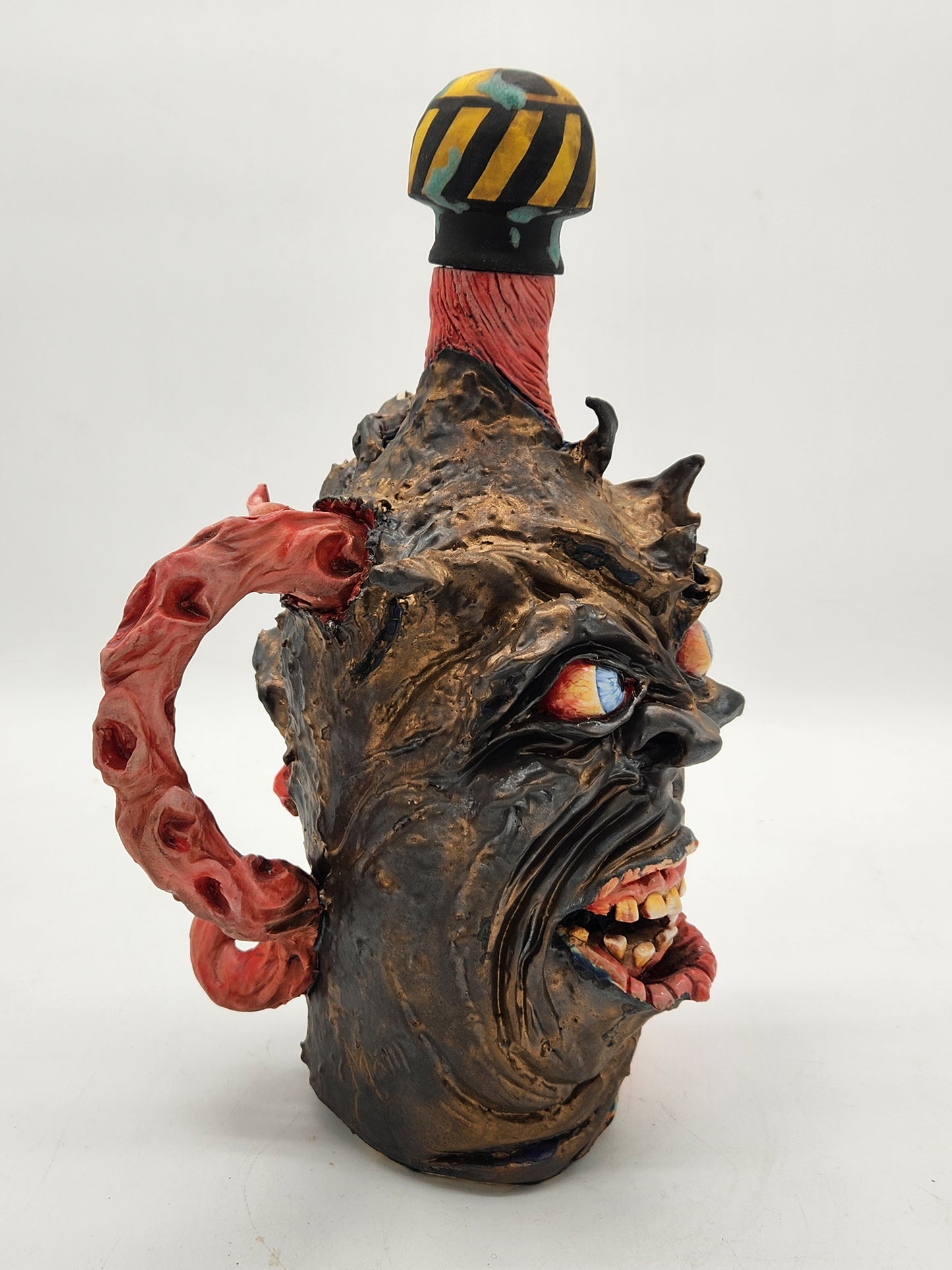 Handmade Two Faced Ceramic Devil Jug “Mxiii” – One-of-a-Kind Grotesque Face Sculpture Art Pottery