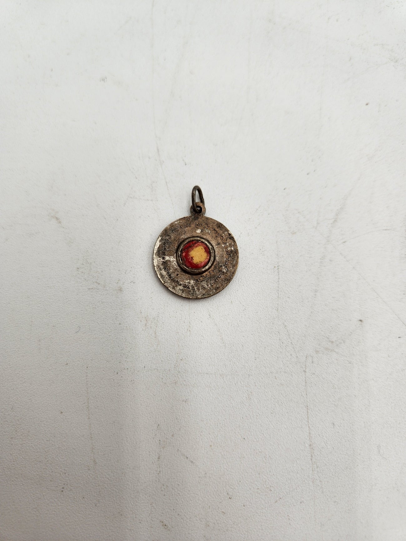 Italian Linen Antique Catholic Saint Padua Linen Touched to Holy Tongue Relic Pendant