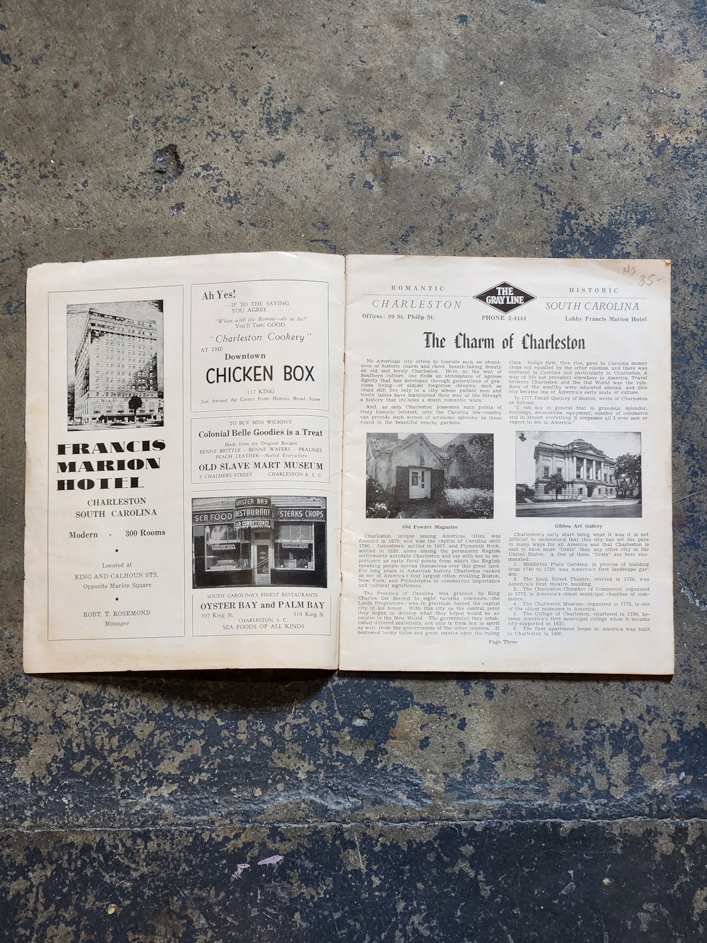 Vintage 1947–1948 Charleston SC Gray Line Tours Travel Guide Booklet w/ Map & Ads