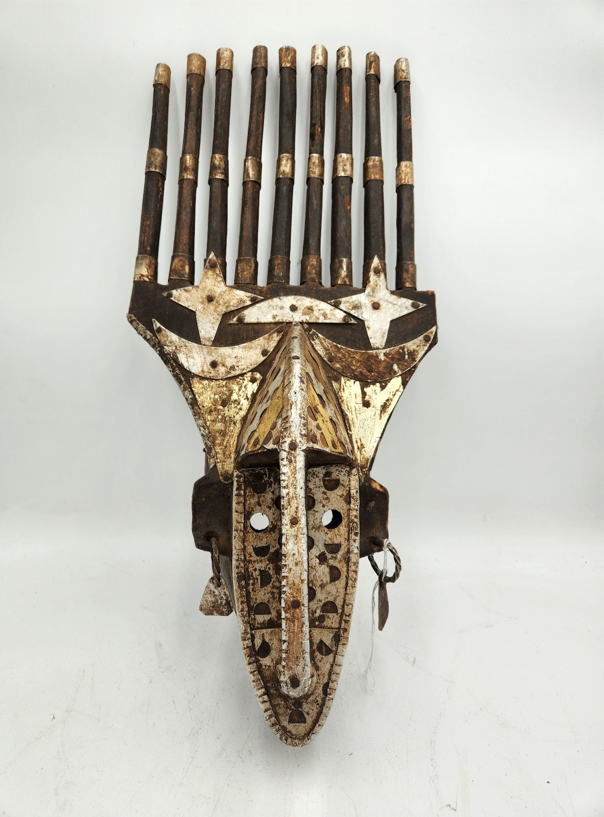 Marka Bamana Bambara Ntomo 9 Horned Mask Mali Carved Wood Metal African