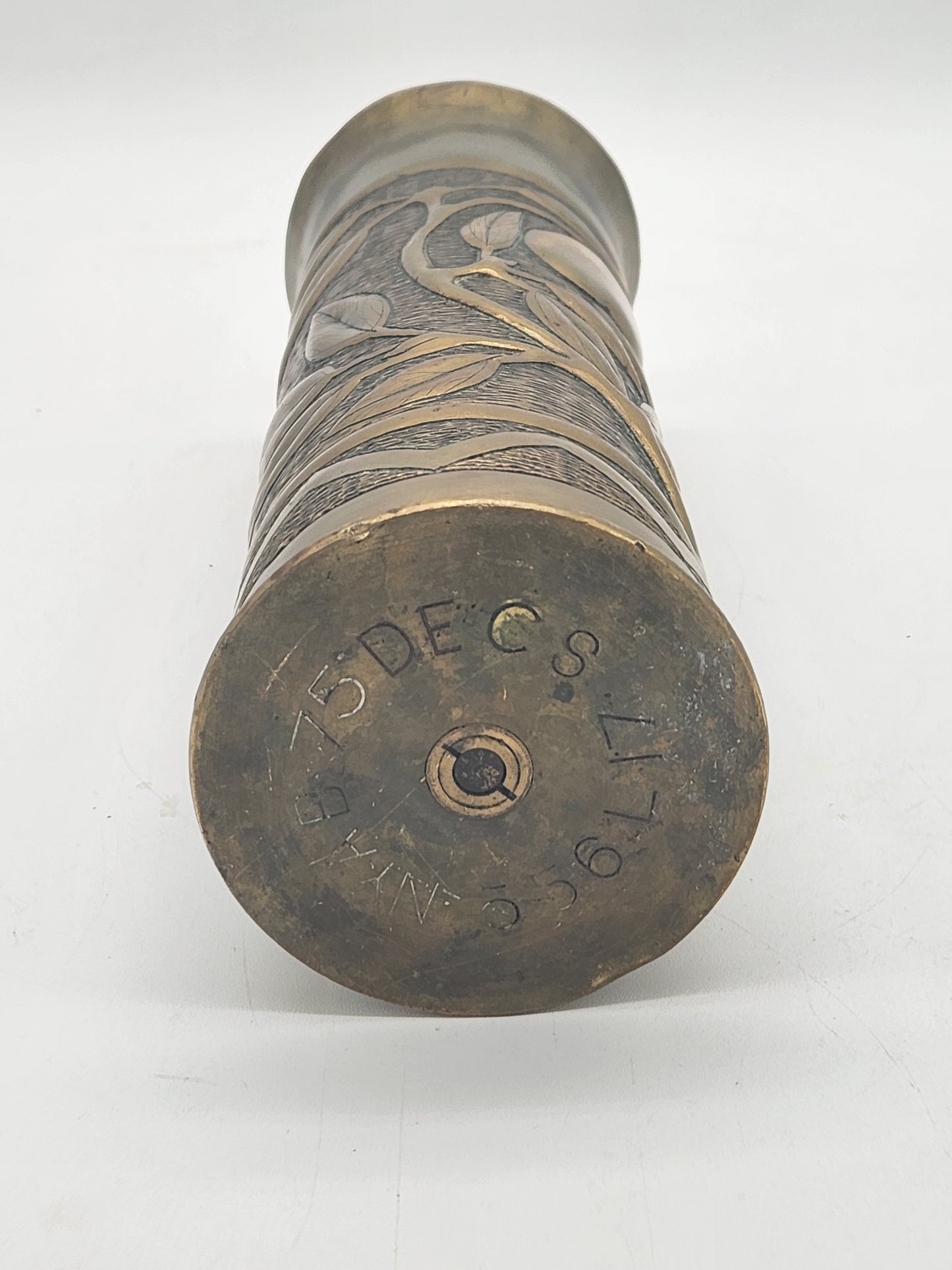 WWI World War 1 Trench Art Vase Made Out of a 75MM Field Cannon Shell