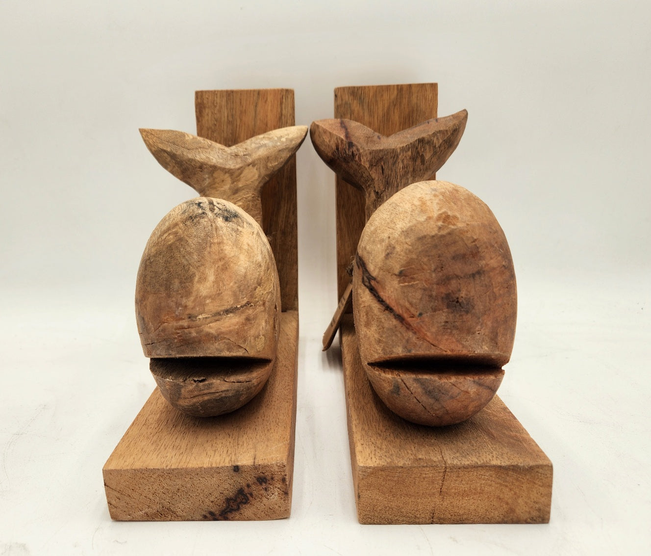 Pair of Carved Wood Whale Bookends