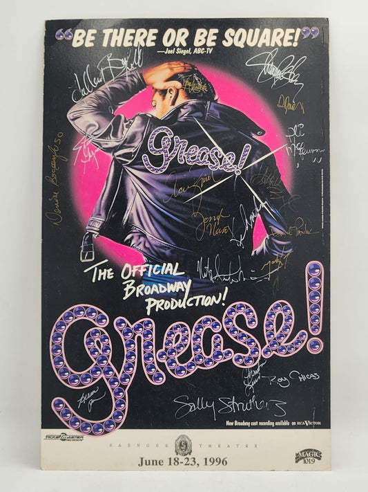 Grease Window Card, Poster Signed By Cast - 1996 Saenger Theatre in New Orleans