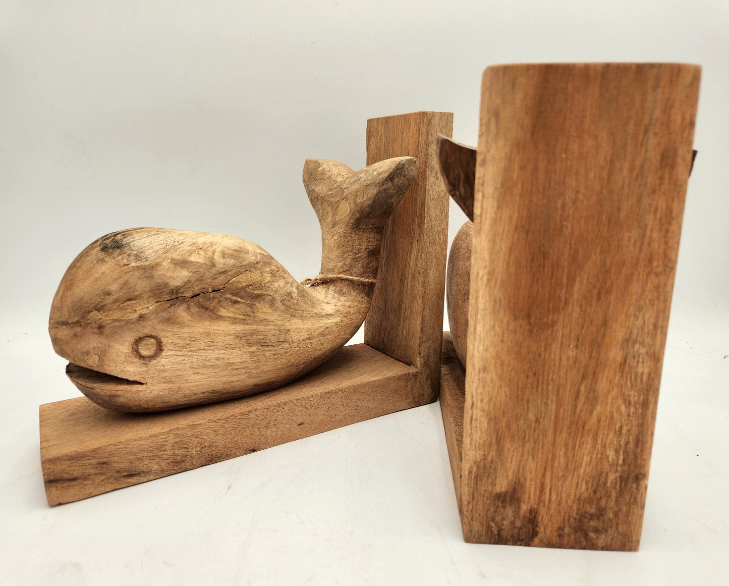 Pair of Carved Wood Whale Bookends