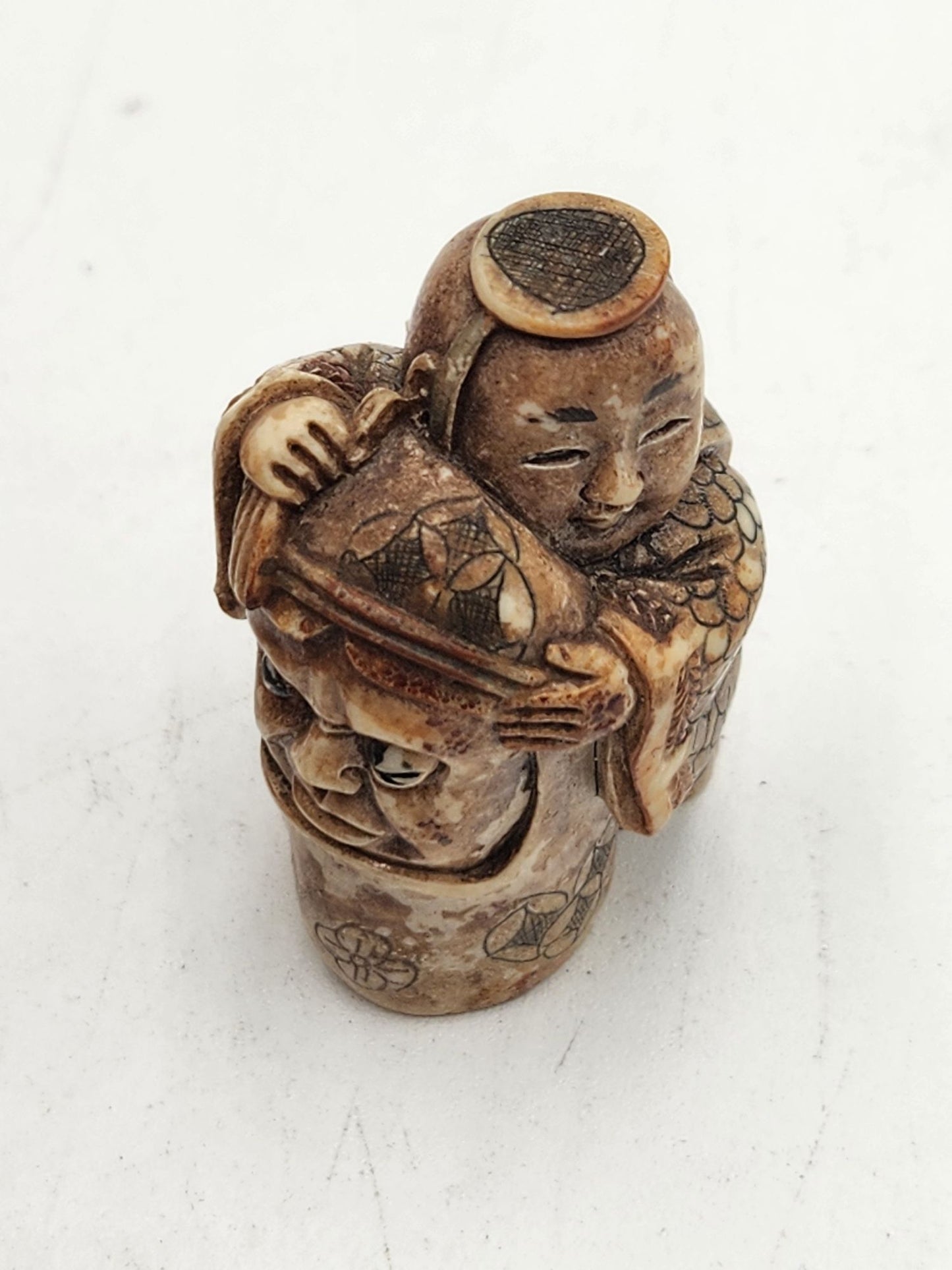 Vintage Netsuke Figurine 10 - Man with Totem or Mask