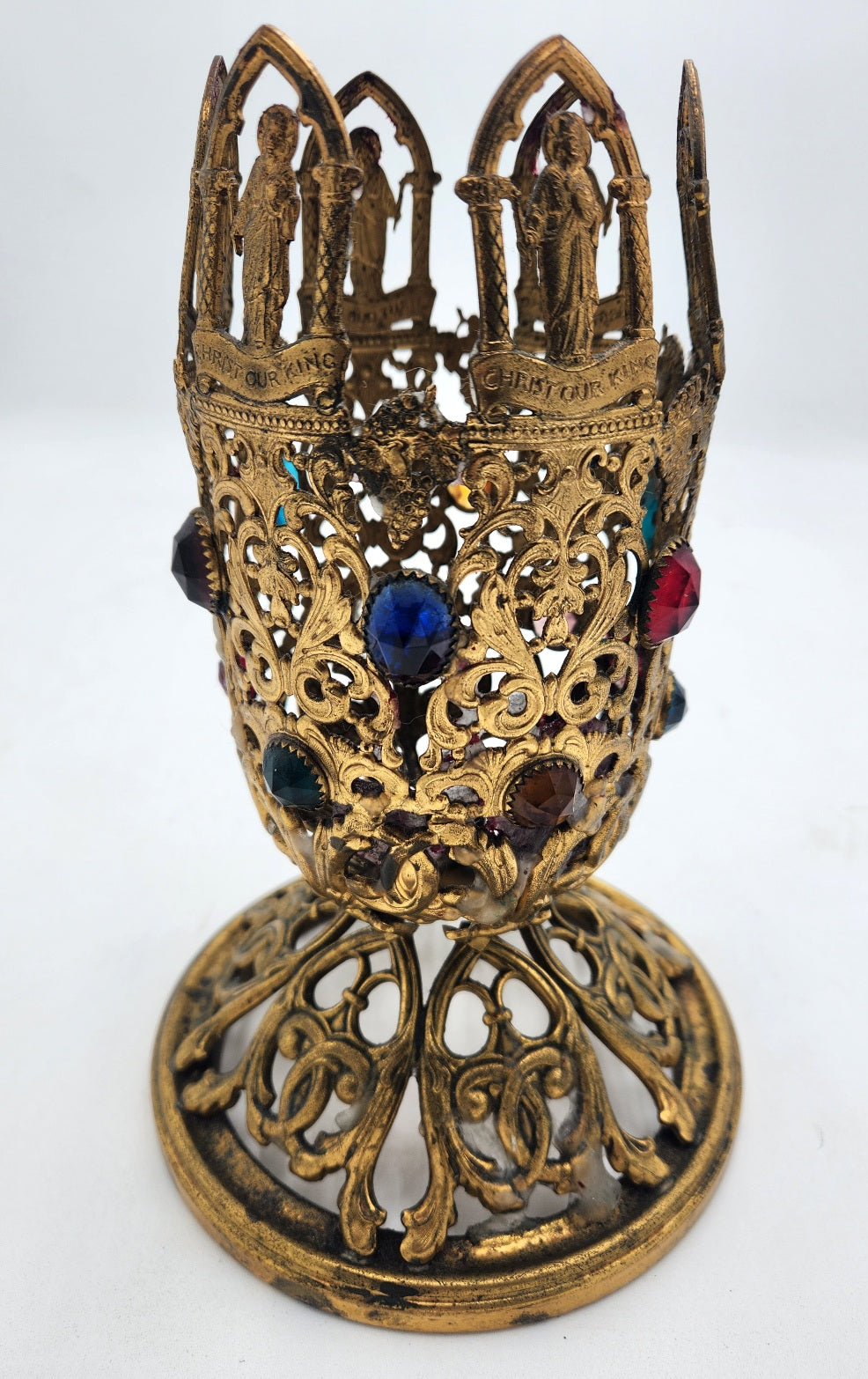 Christ Our King Vintage Filigree & Jeweled Chalice 9"