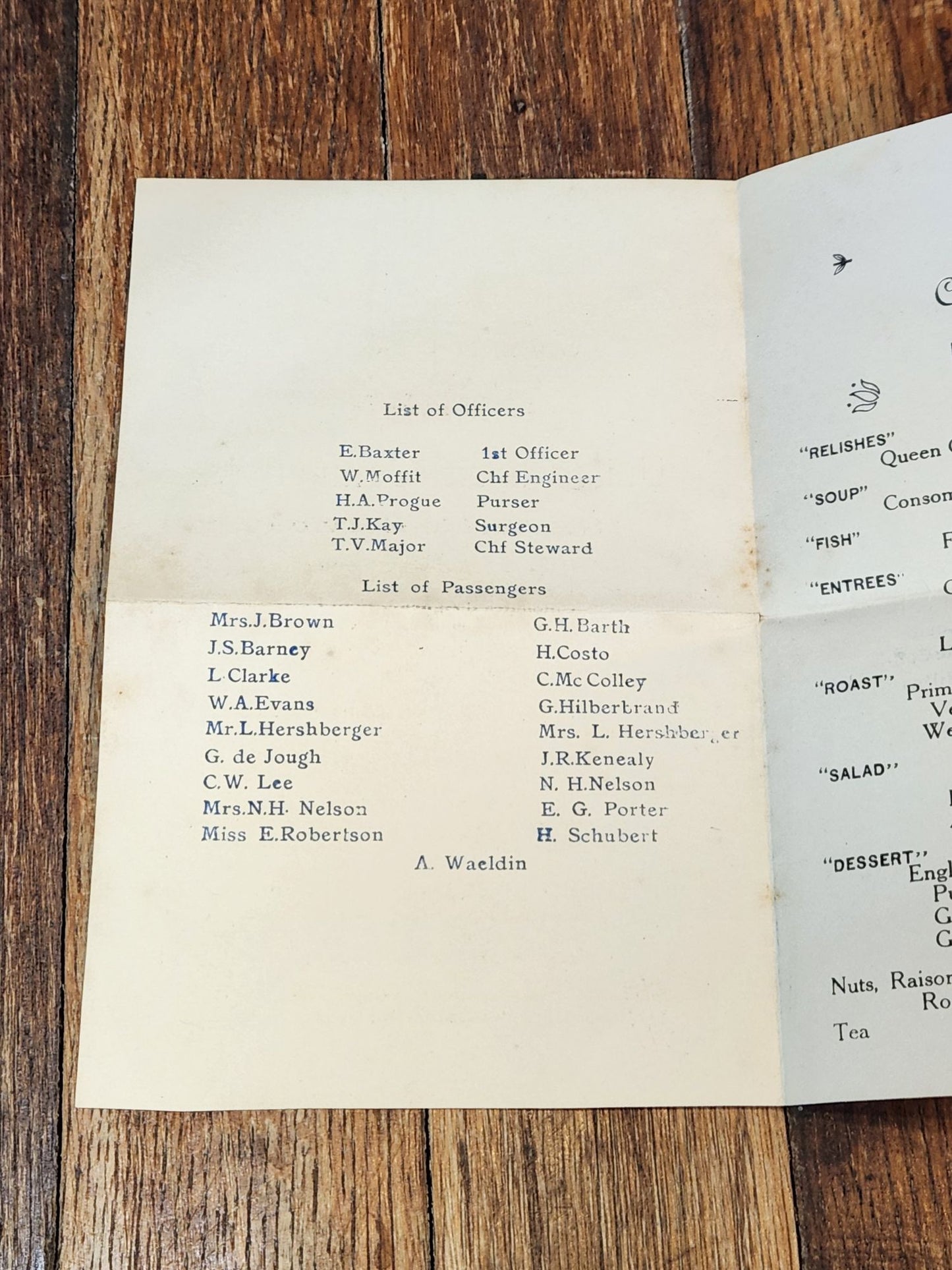 United Fruit Company's Steamship Service 1910 Menu