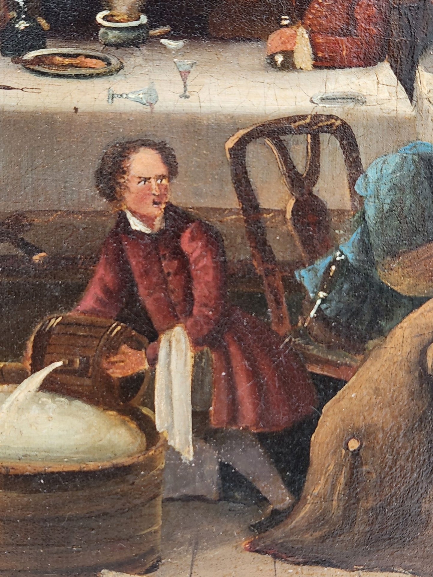 Antique Oil Painting of Famous Etching, An Election Entertainment, 1755 Humours of an Election Series by William Hogarth