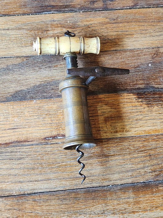 English Thomason Type Kings Screw Mechanical Corkscrew w/ Bone Handle