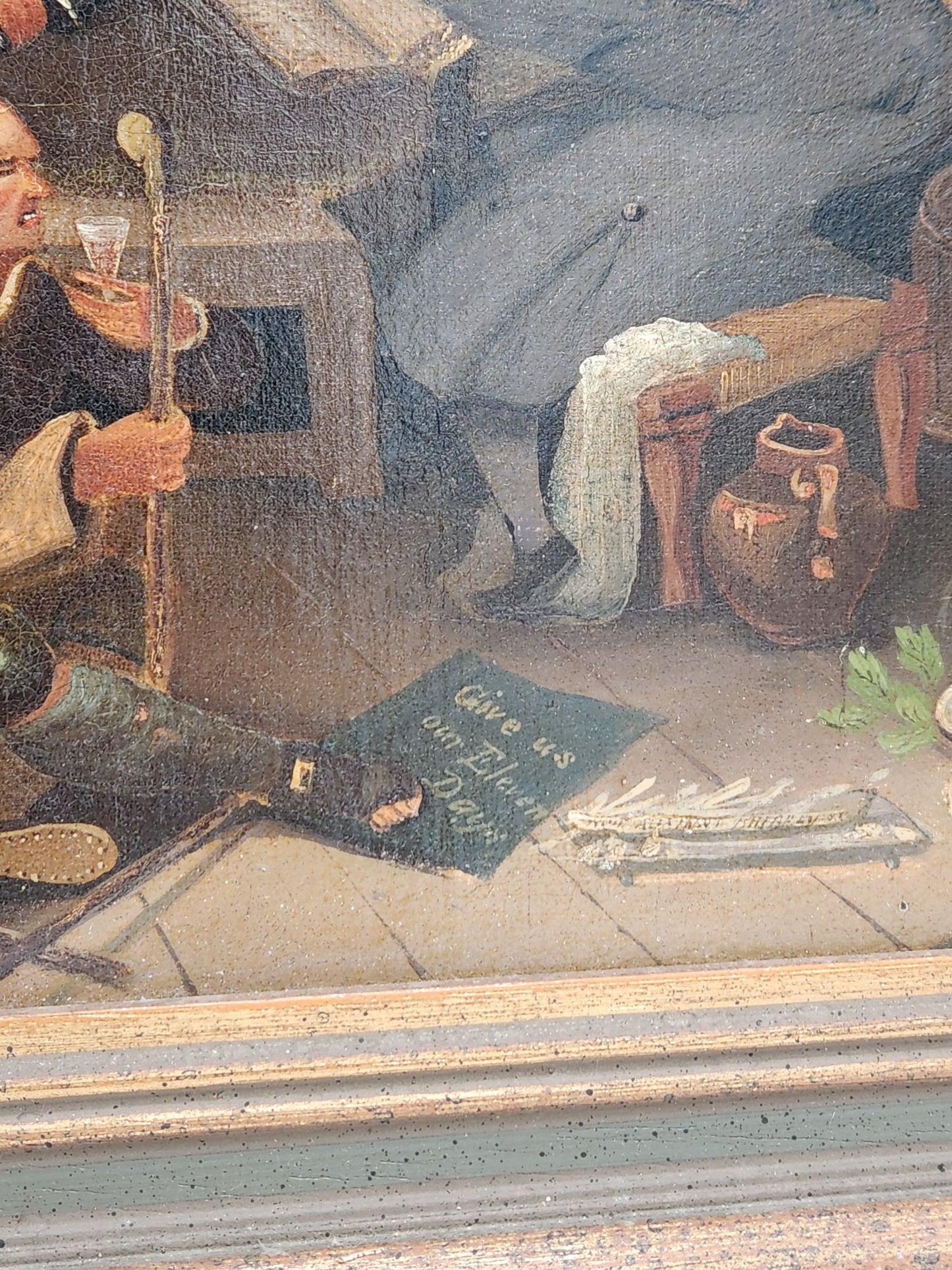 Antique Oil Painting of Famous Etching, An Election Entertainment, 1755 Humours of an Election Series by William Hogarth