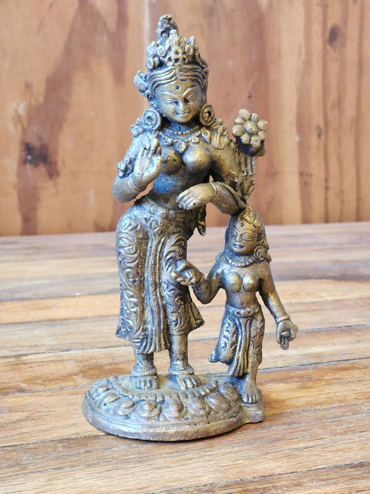 Antique Hindu Bronze of Parvati and Child