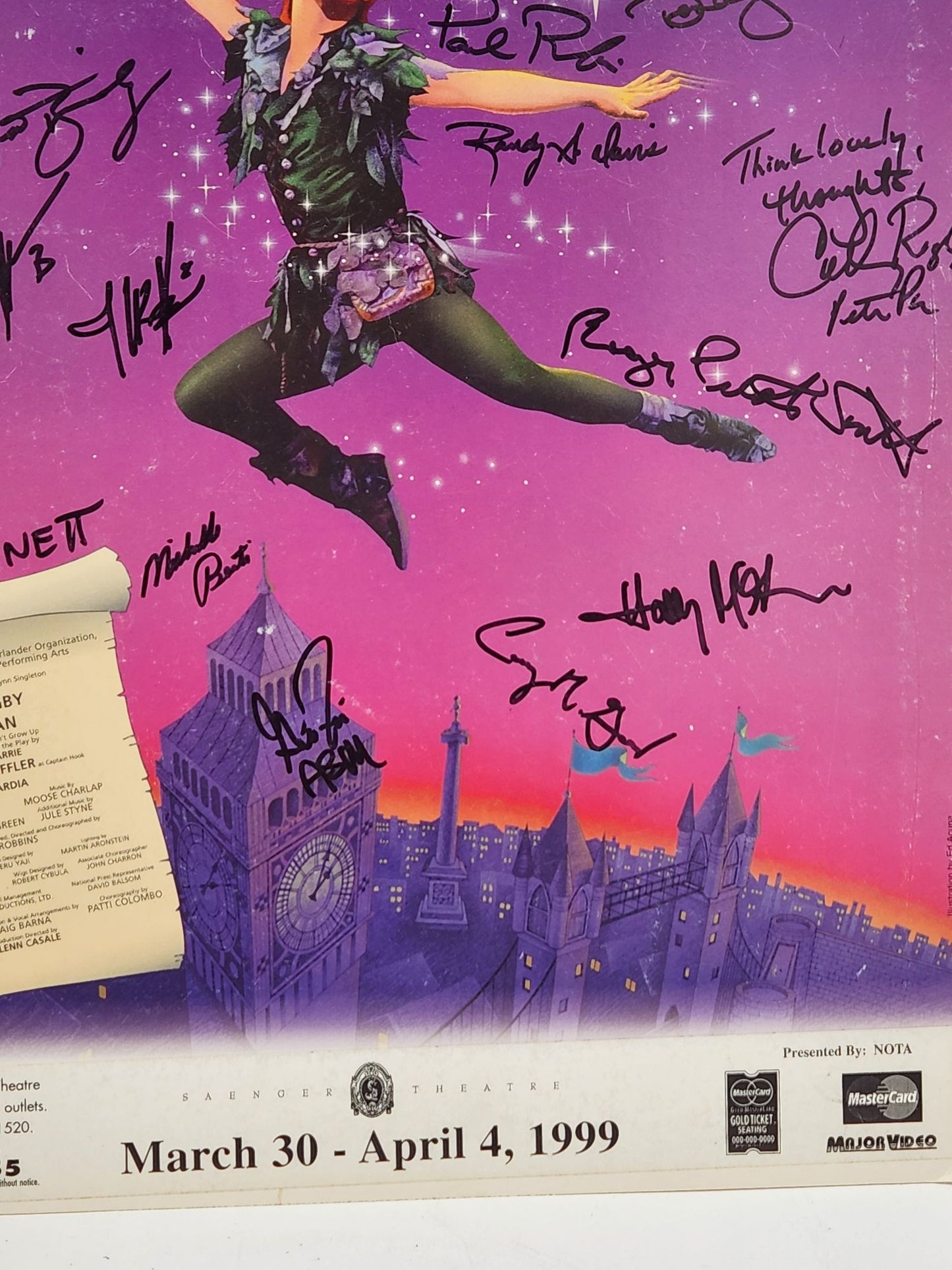 Cathy Rigby Peter Pan Autographed Signed Poster Window Card 14x22