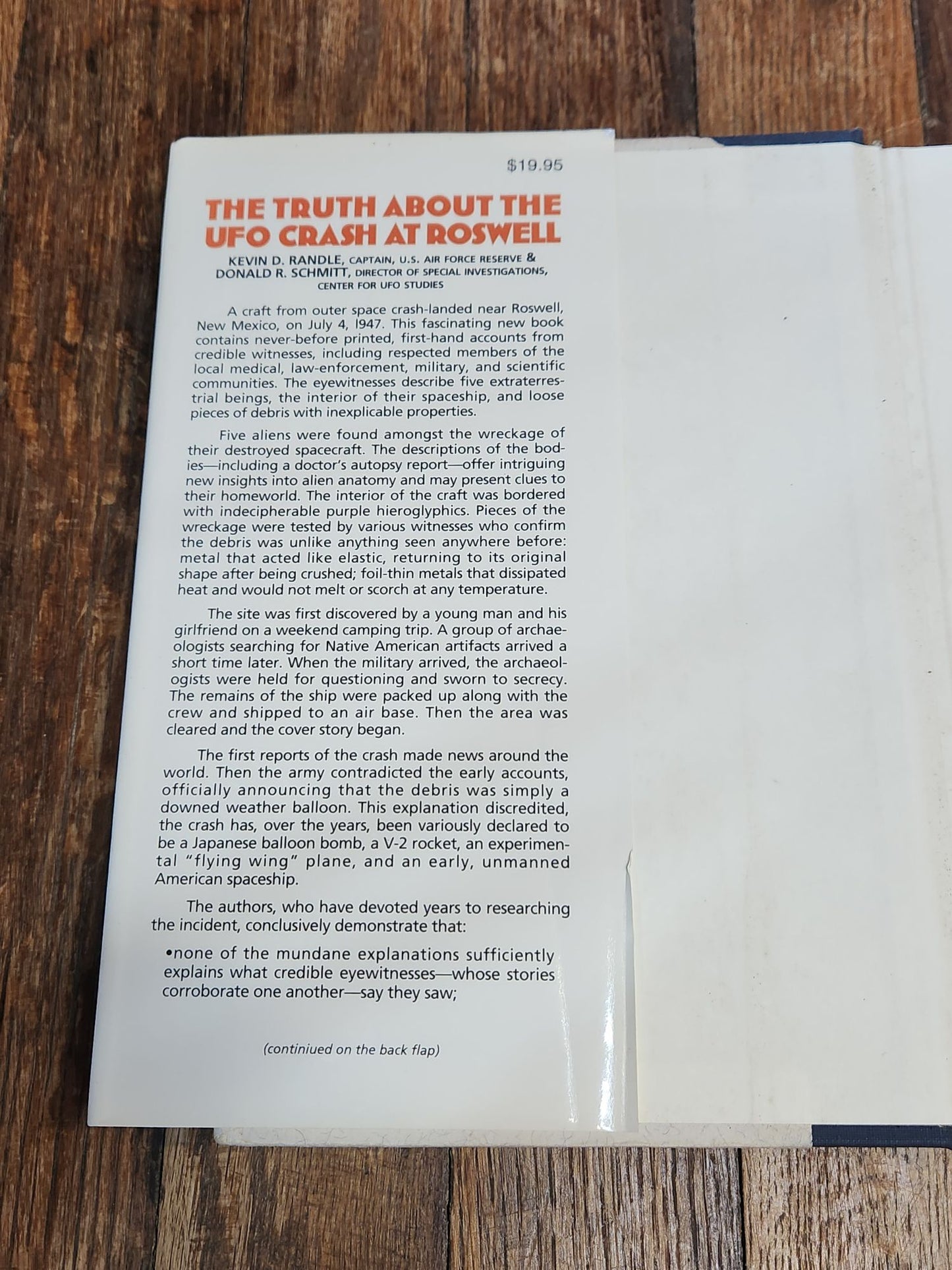 The Truth About the UFO Crash at Roswell – 1994 First Edition Hardcover – Signed by Donald R. Schmitt – UFO Alien Roswell Incident Book