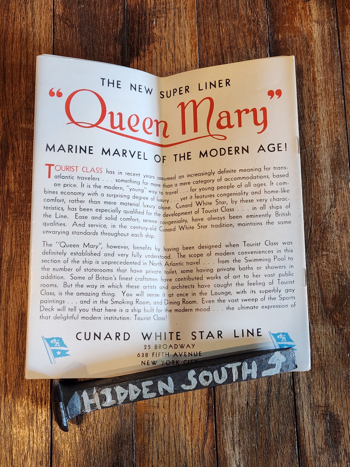 Queen Mary Plan of Tourist Class 1937 Brochure