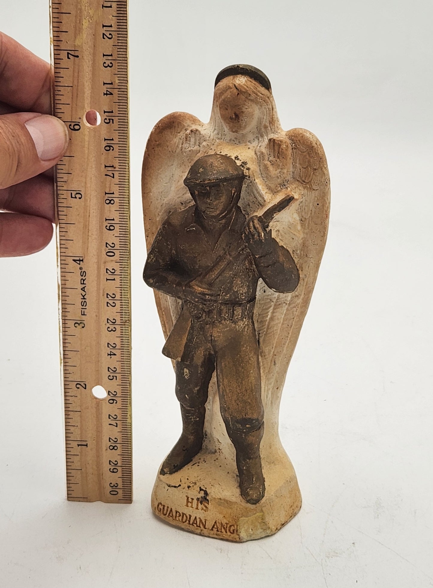His Guardian Angel WWII Era Chalkware Statue - Rare