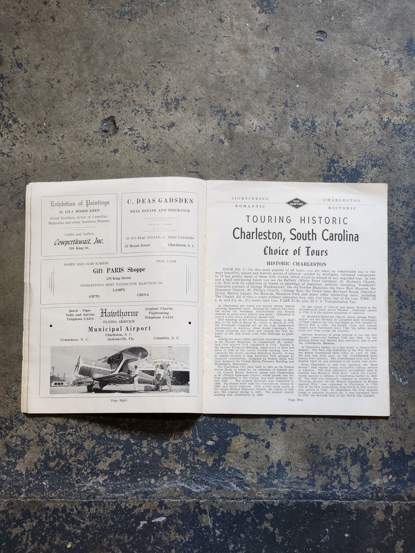 Vintage 1947–1948 Charleston SC Gray Line Tours Travel Guide Booklet w/ Map & Ads