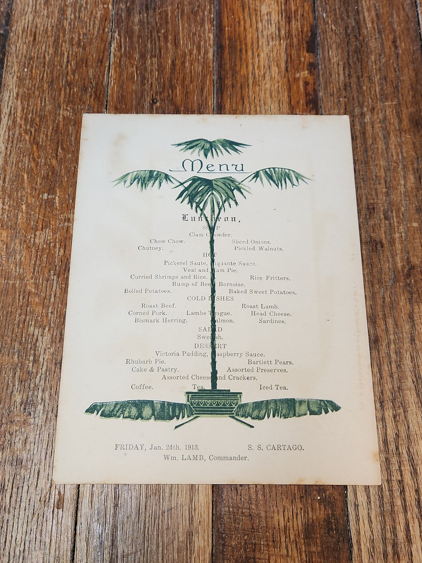 San Jose United Fruit Company Menu 1913