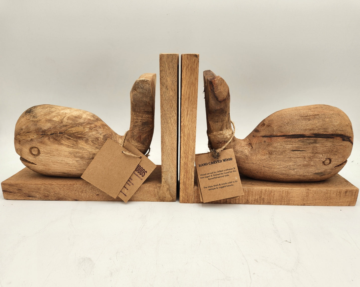 Pair of Carved Wood Whale Bookends