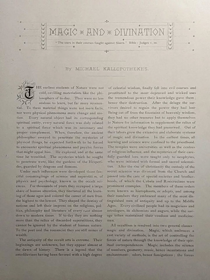 October 1887 Art & Letters Magazine New Orleans Featuring Lead Article on Magic & Divination