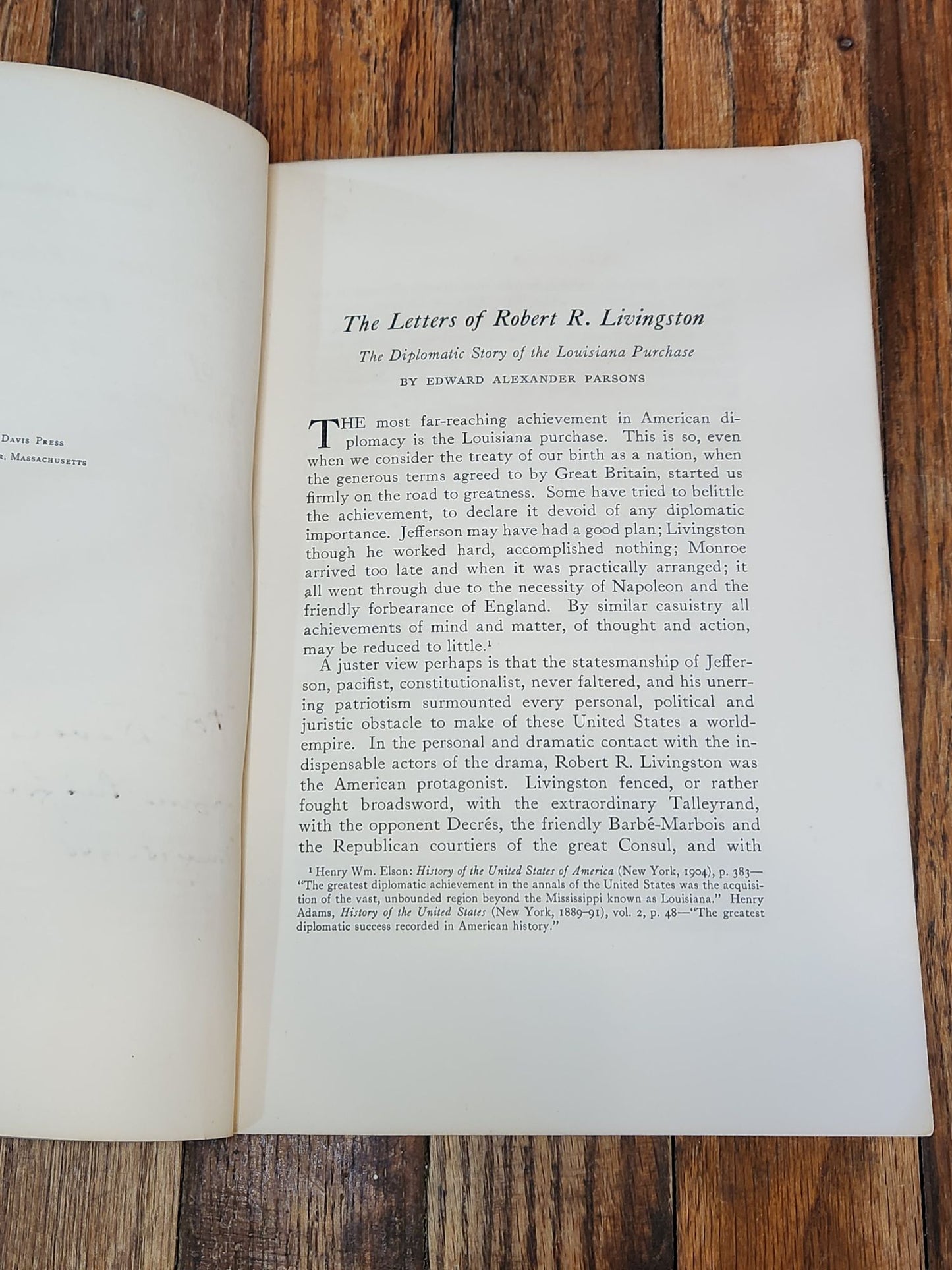 Signed 1943 The Letters of Robert R. Livingston — Edward A. Parsons — Louisiana Purchase History — American Antiquarian Society