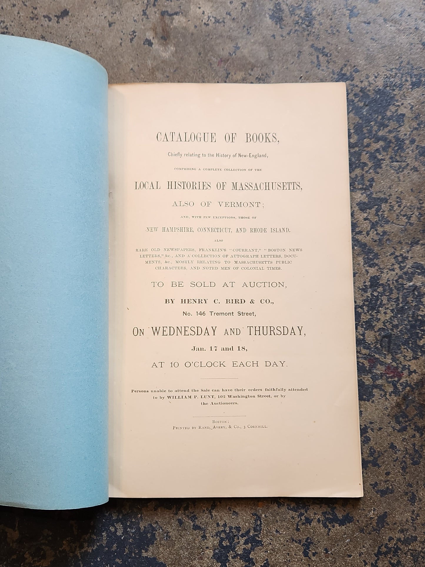1870s Henry C. Bird & Co. Boston Auction Catalogue – Books, Rare Papers, Autographs, New England History