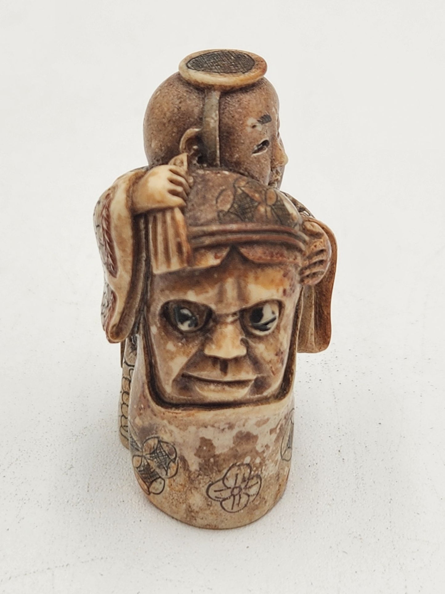 Vintage Netsuke Figurine 10 - Man with Totem or Mask
