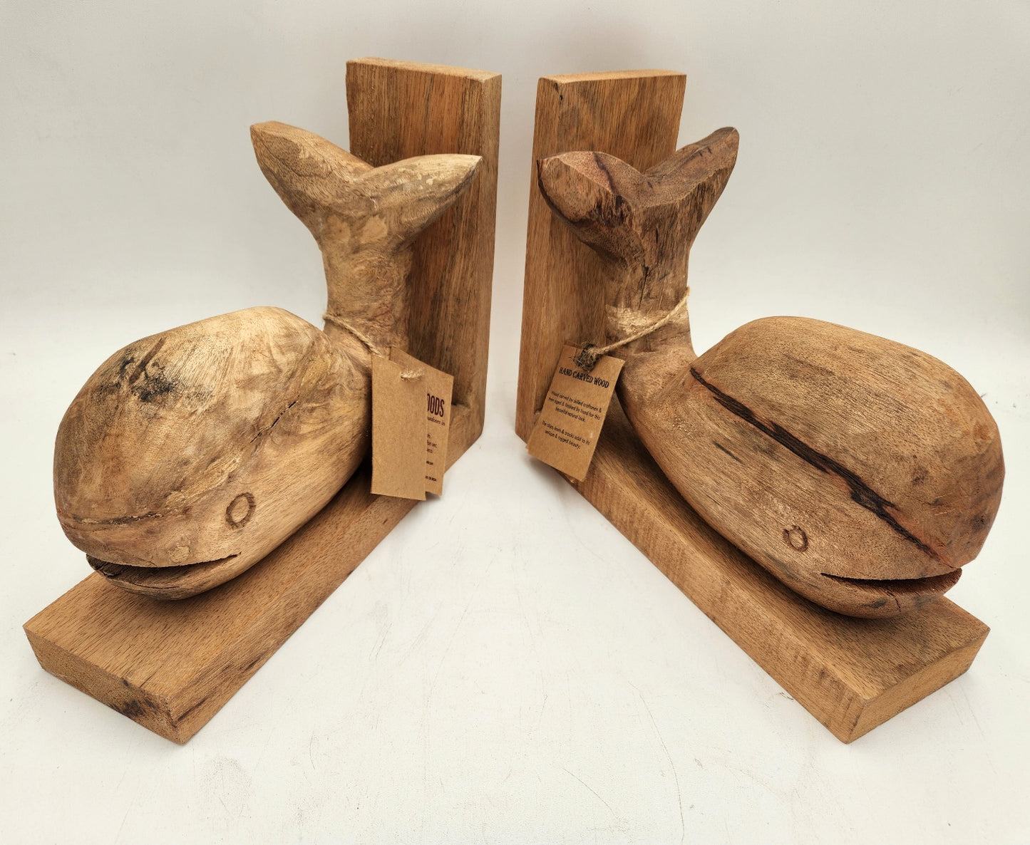 Pair of Carved Wood Whale Bookends