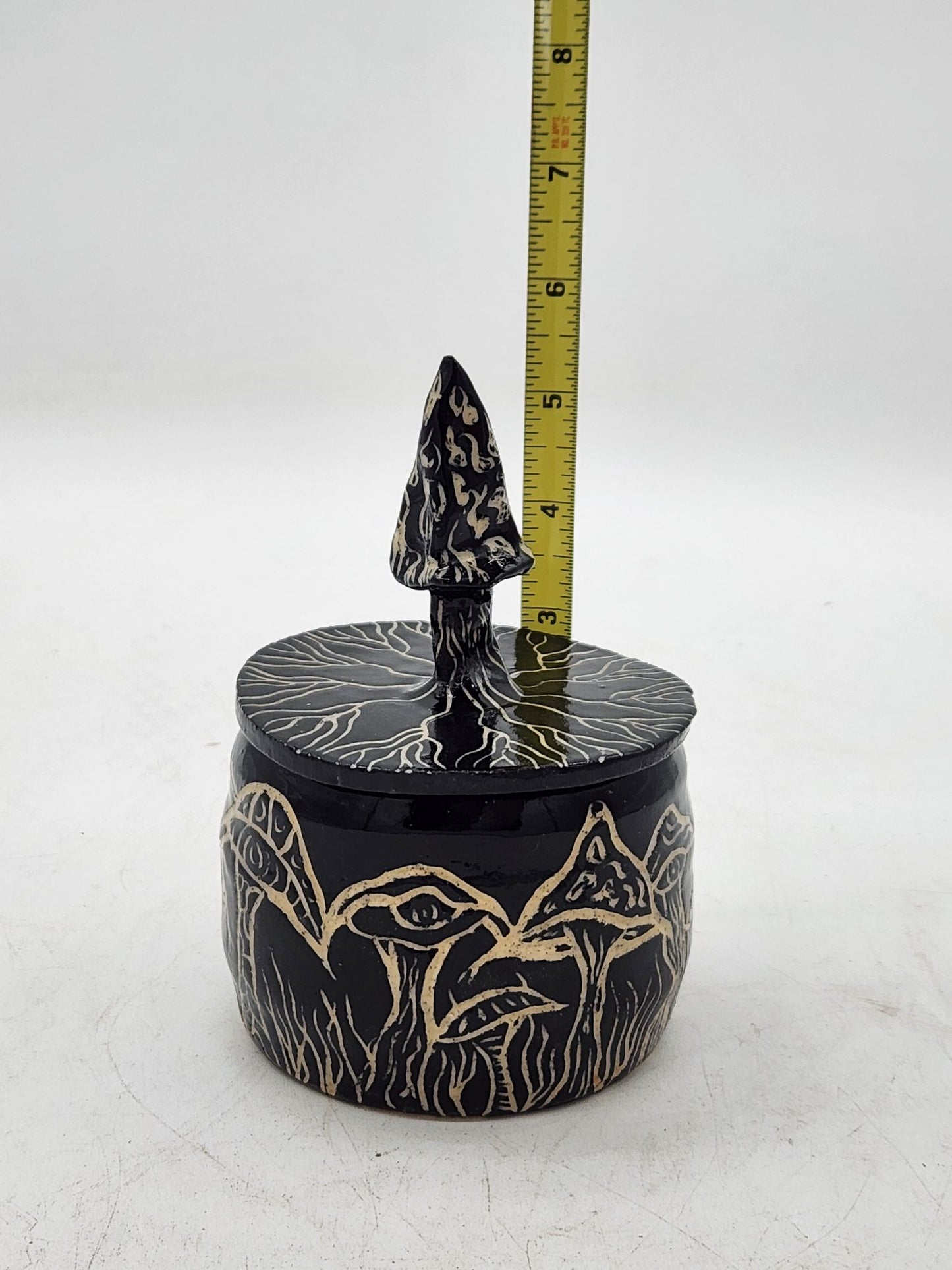 Handcrafted Sgraffito Mushroom Bowl With Lid