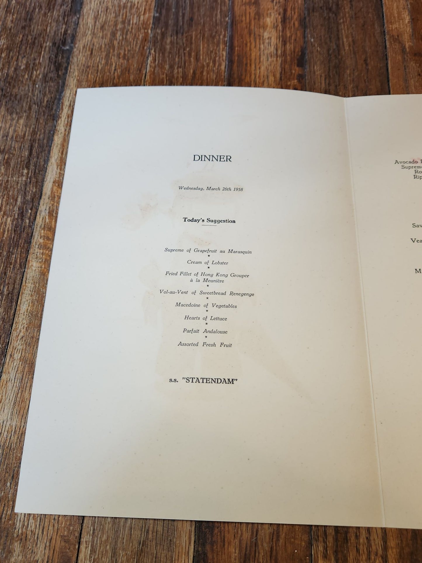 Little Dutch Boy Holland-America Line Menu