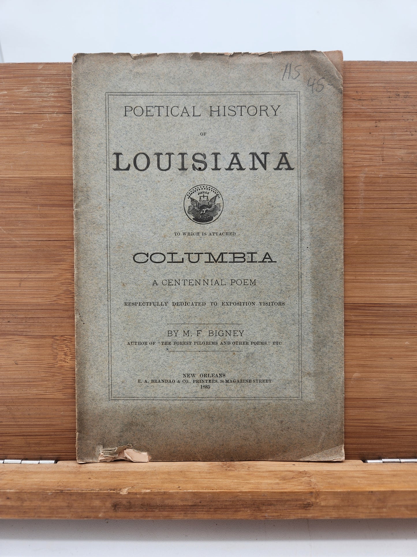 1885 Poetical History of Louisiana – M.F. Bigney – New Orleans World’s Fair Booklet RARE