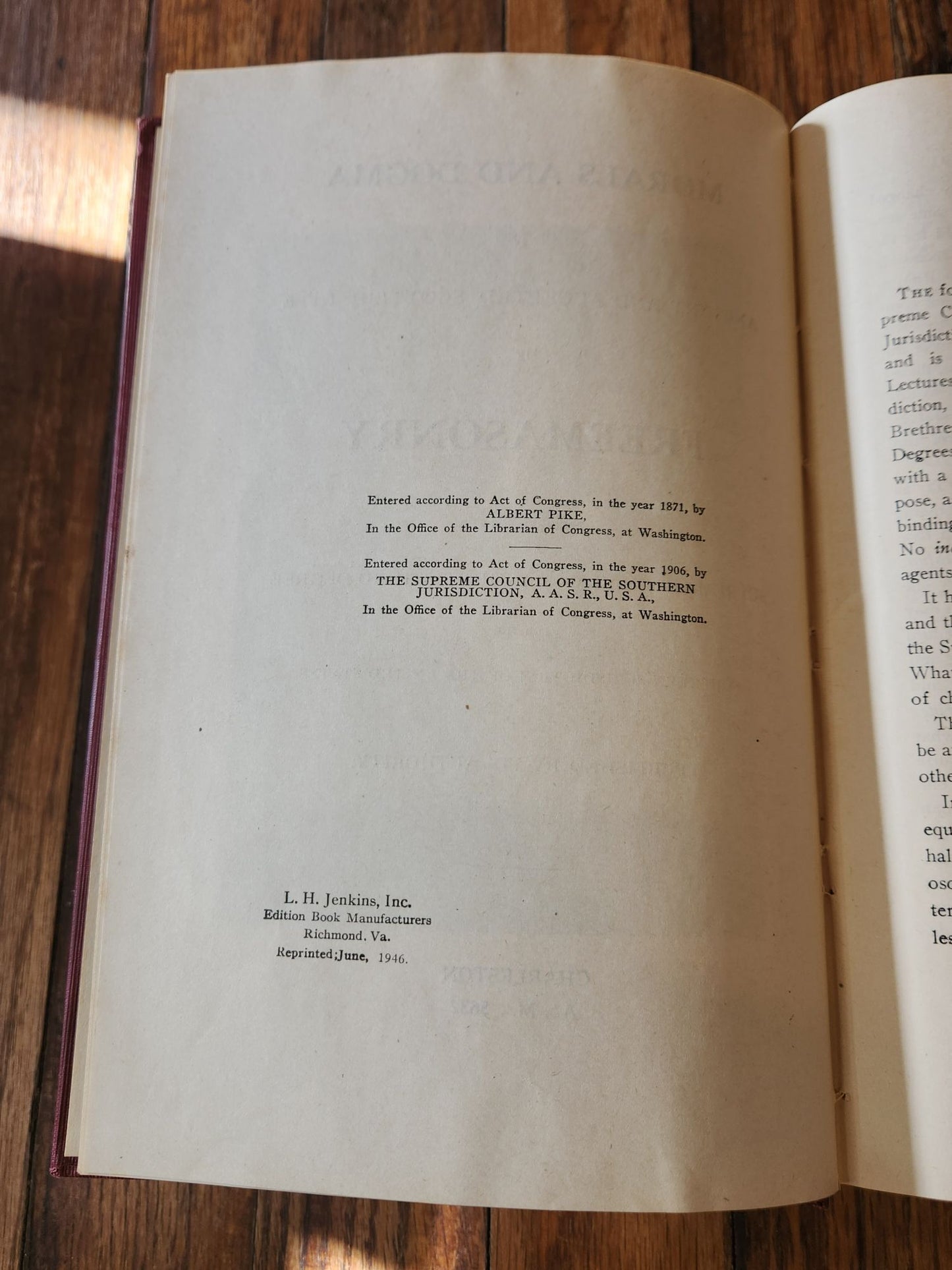 Morals and Dogma of the Ancient and Accepted Scottish Rite of Freemasonry. 1946