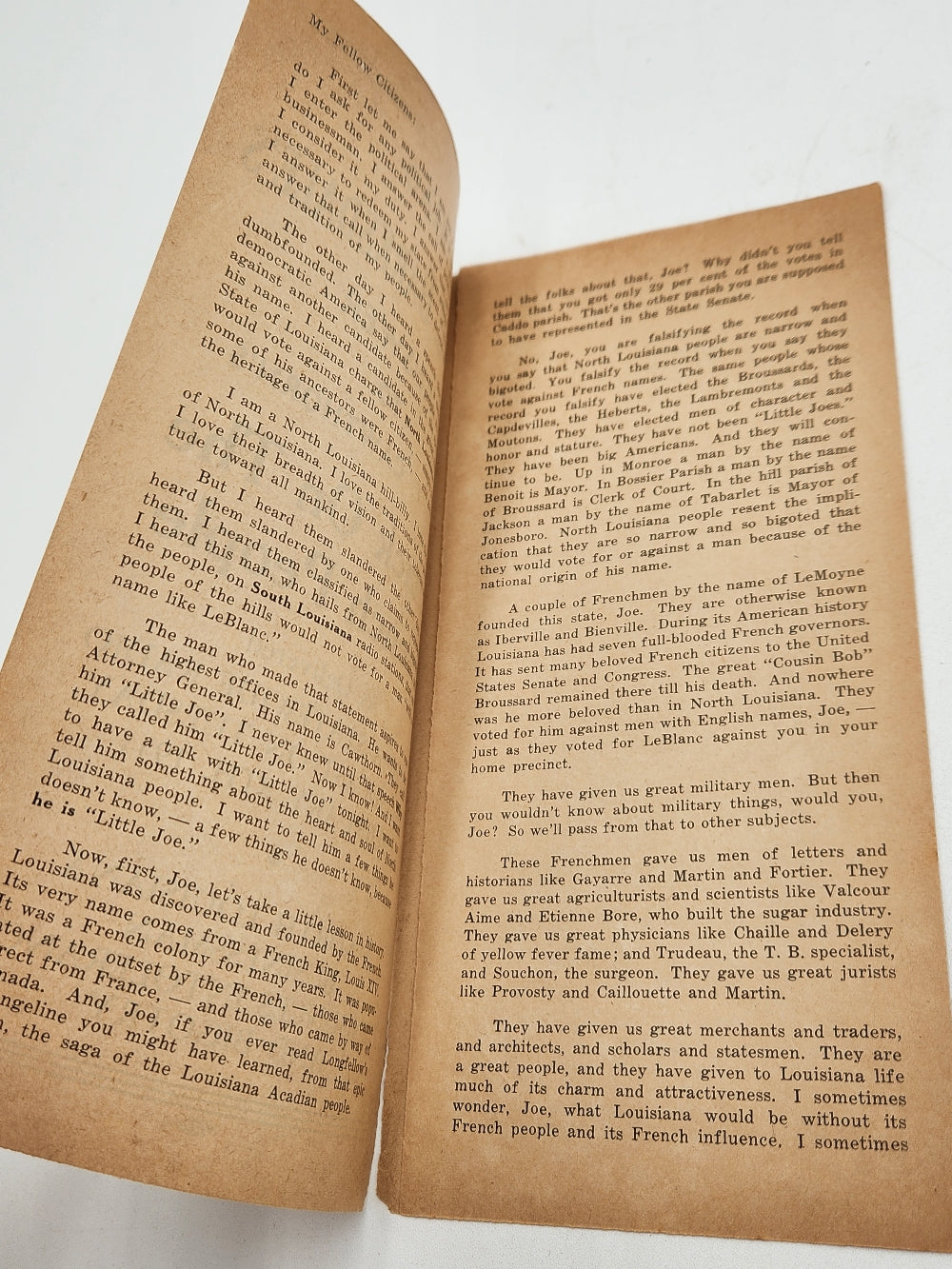 Fred C. Barksdale's Answer to Joe T. Cawthorn's Attack on the French People 1944 Speech Over Statewide Louisiana Radio