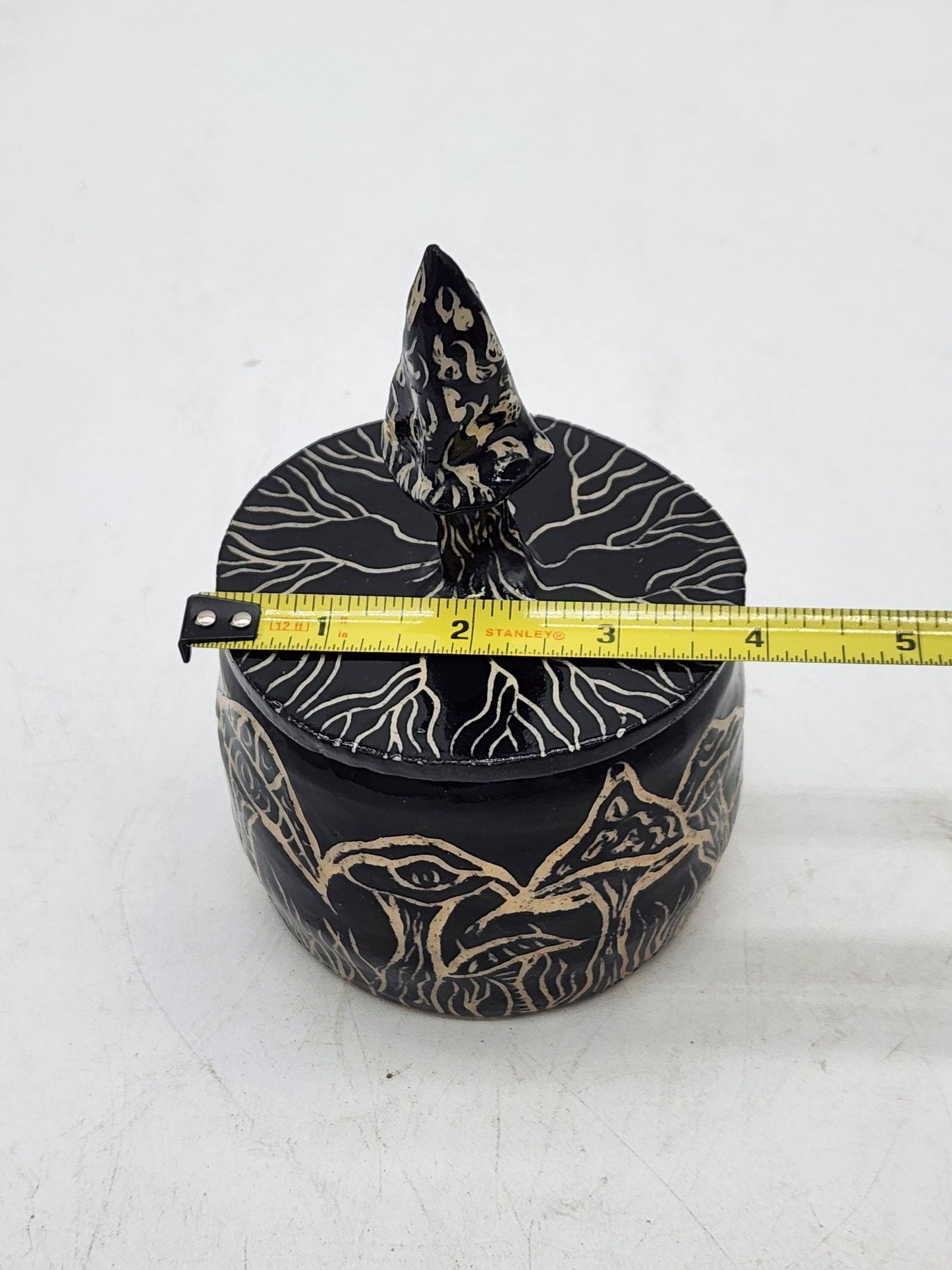 Handcrafted Sgraffito Mushroom Bowl With Lid