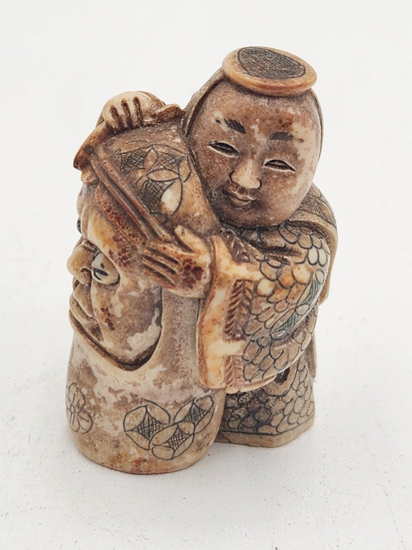 Vintage Netsuke Figurine 10 - Man with Totem or Mask