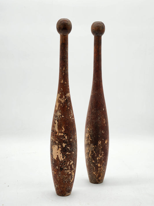 Antique Wooden Indian Clubs Pair 1800s–Early 1900s Vintage Gym Exercise Weights