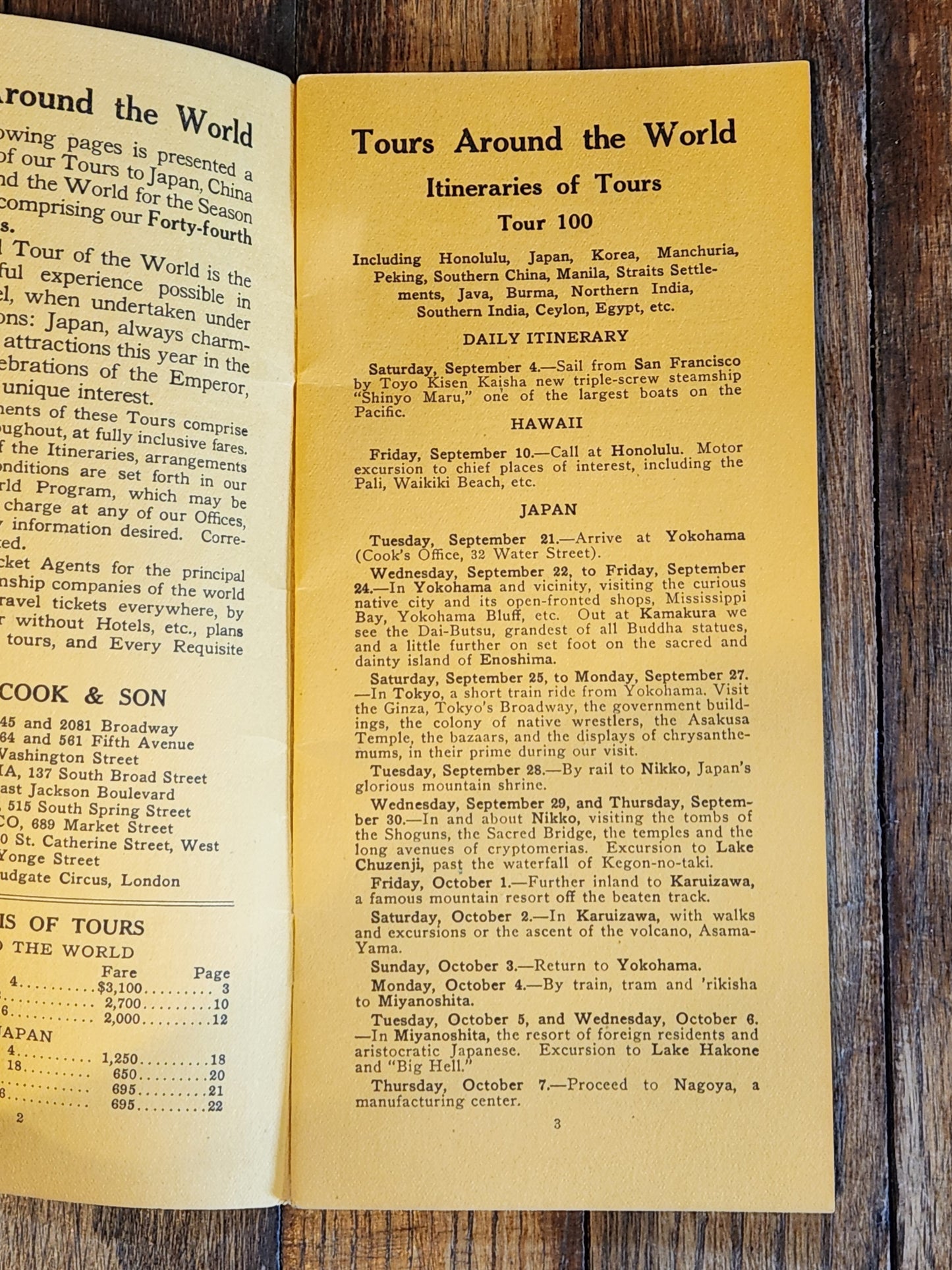 Cook's Tours to Japan, China Around the World Brochure from 1915 to 1916