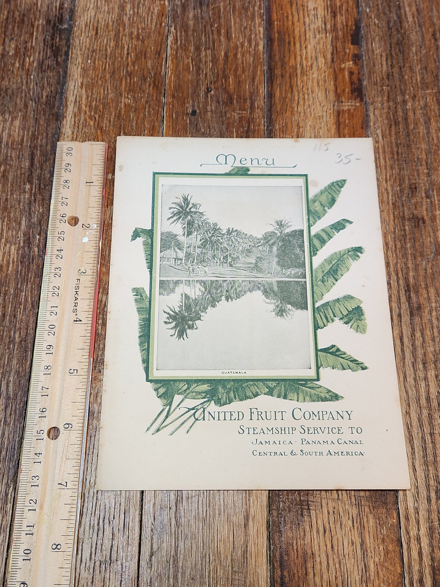 Steamship Cartago March 13th 1913 United Fruit Company Menu