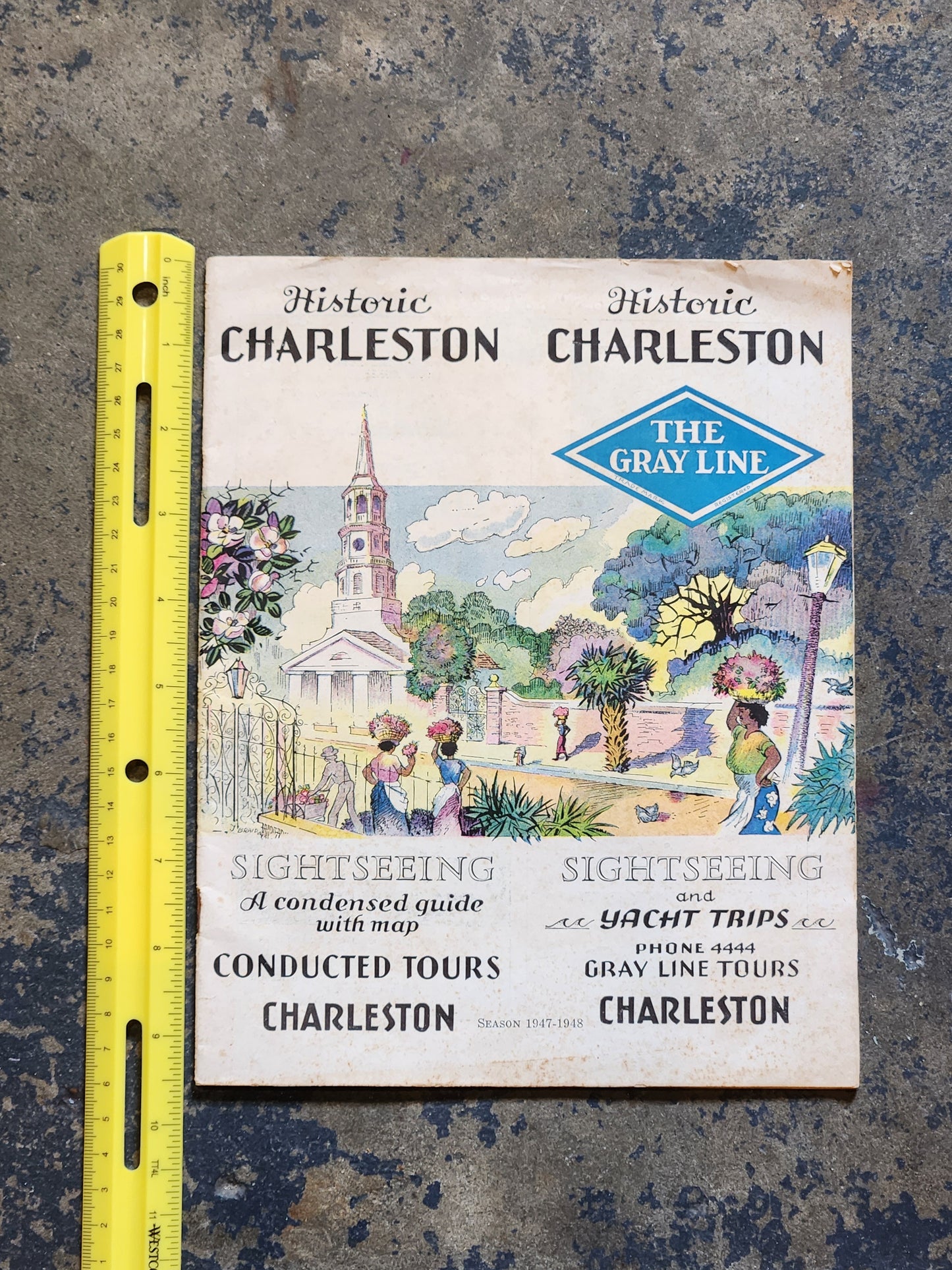 Vintage 1947–1948 Charleston SC Gray Line Tours Travel Guide Booklet w/ Map & Ads