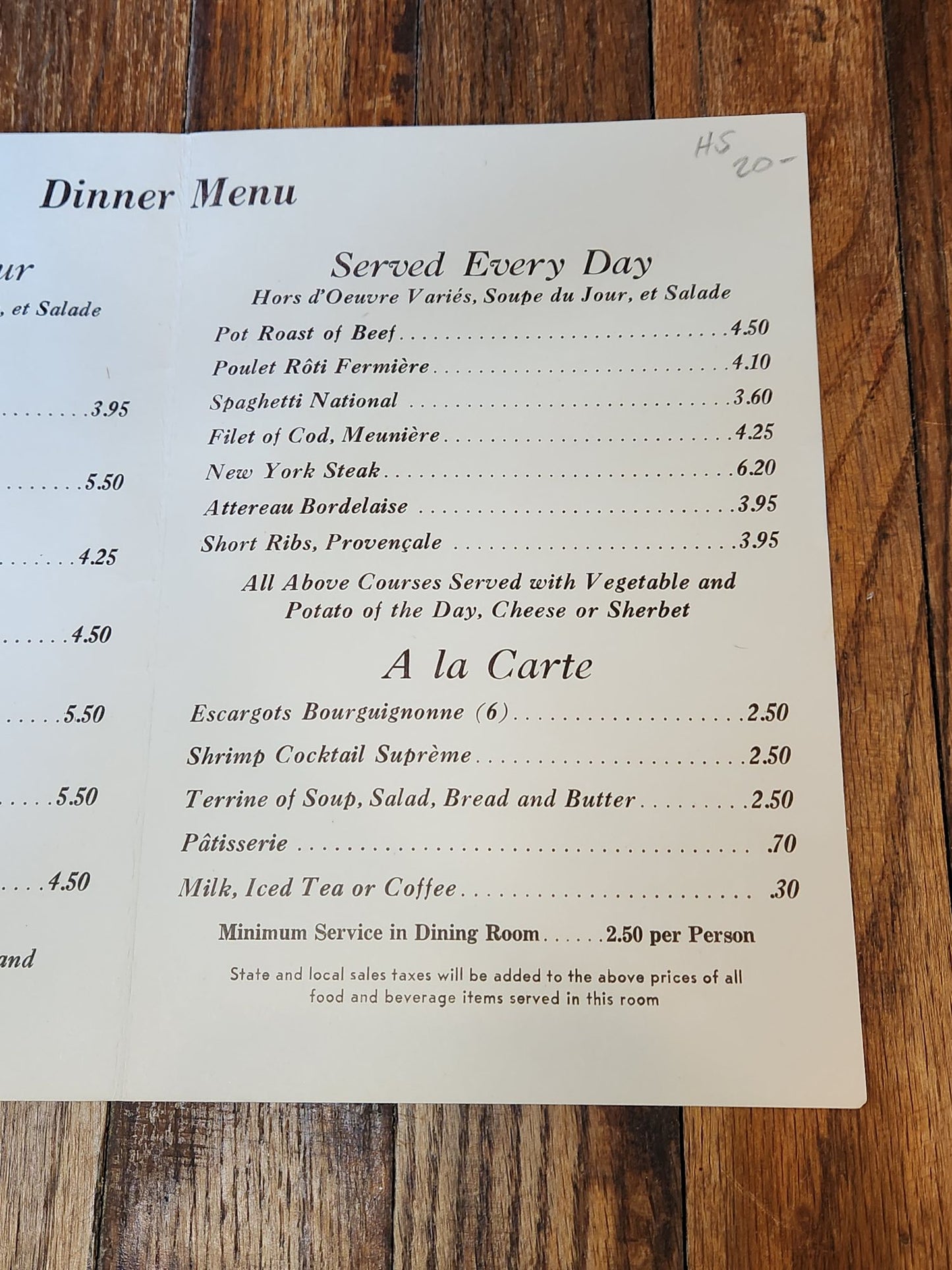 Les Freres Taix Dinner Menu