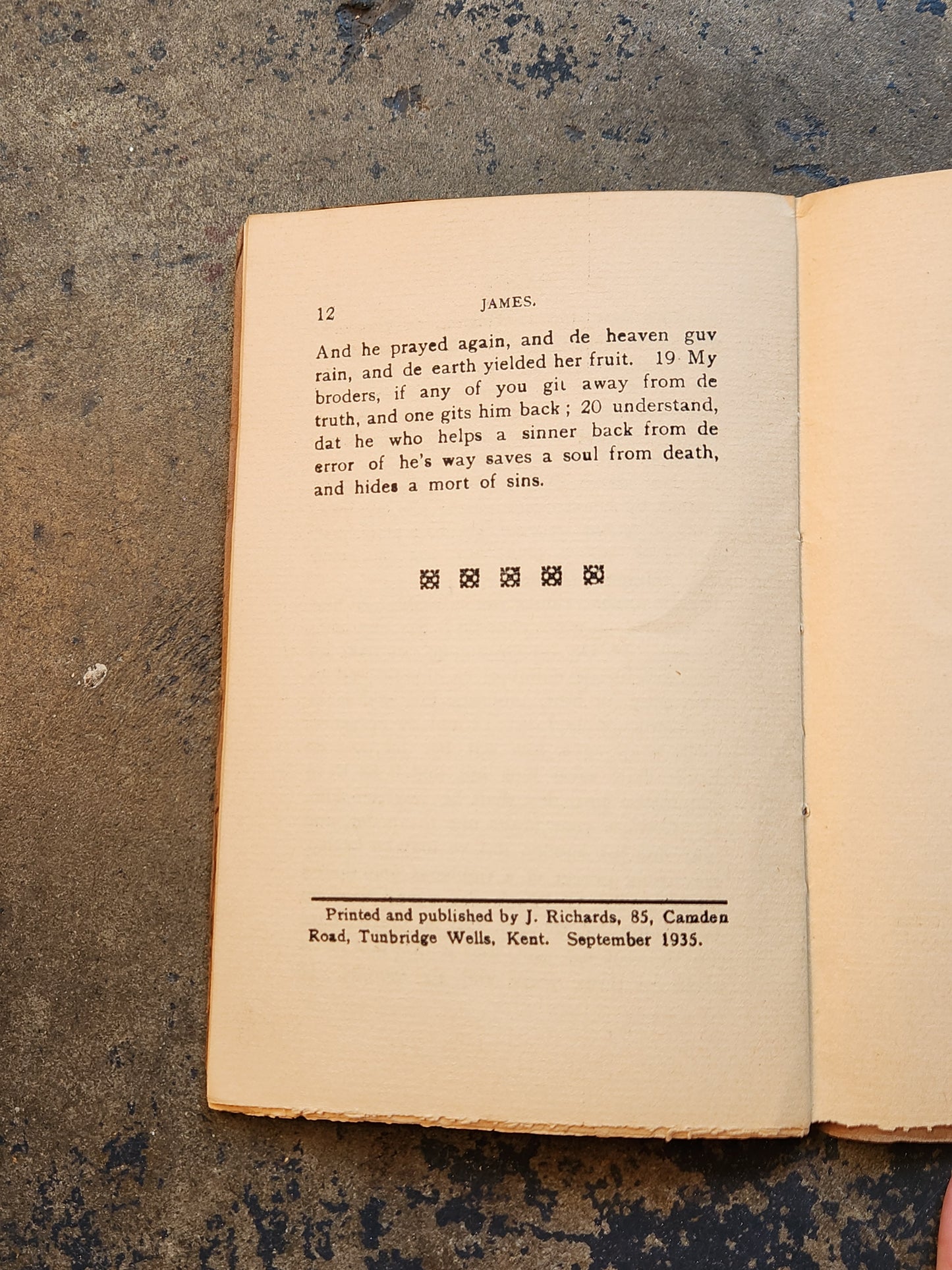 De Letter of James (1935) — Sussex Dialect Translation by Jim Cladpole — Tunbridge Wells Printing