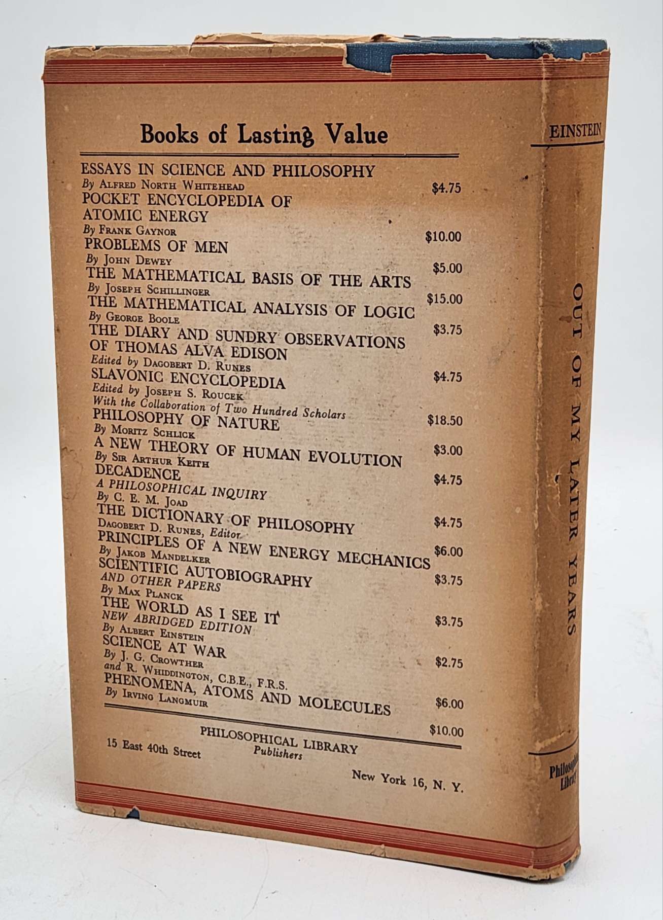 Albert Einstein, Out of my Later Years