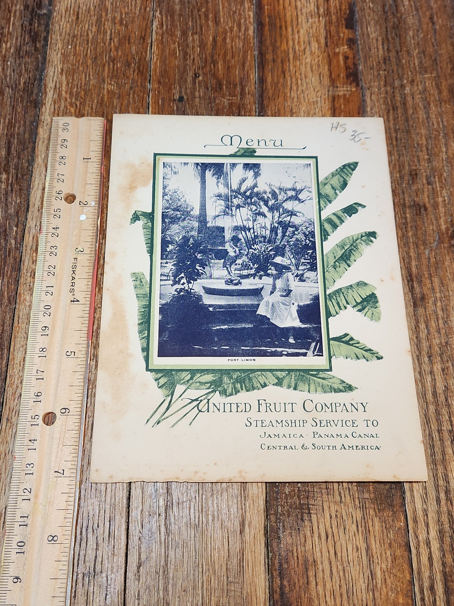 Steamship Cartago March 14th 1913 United Fruit Company Menu