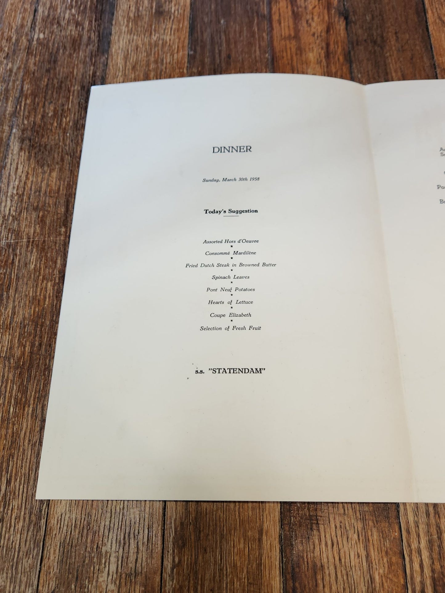 Map of America Holland-America Line Menu